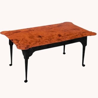 Porringer Coffee Table Tiger Maple Top & Black Rubbed Base