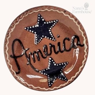 Smith Redware - Plate America Blue Stars 6"