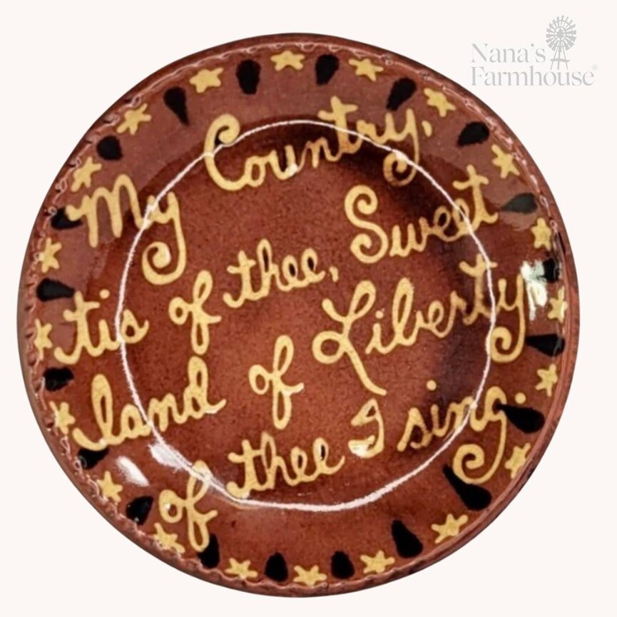 Smith Redware Plate - My Country Tis Of Thee with Star - 6"