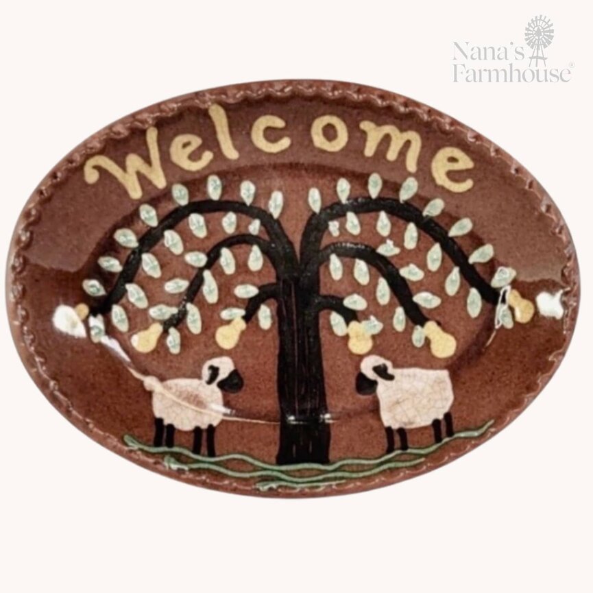 Smith Redware Plate - Welcome with Tree & Sheep Oval - 7"