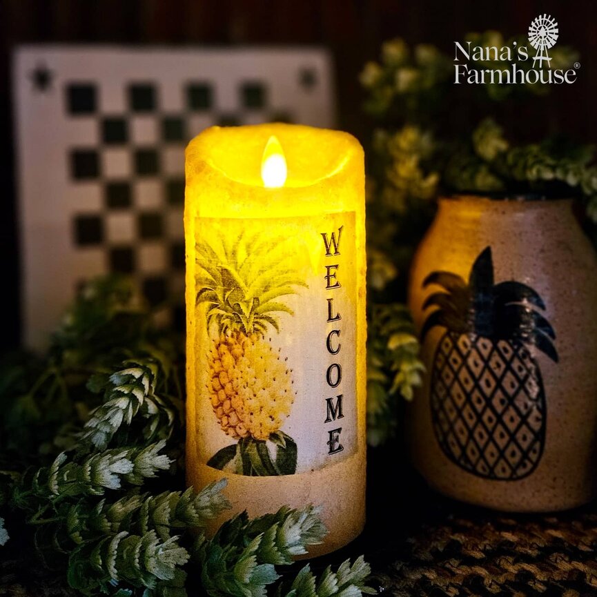 Welcome Pineapple Moving Flame Pillar Candle - 3x6