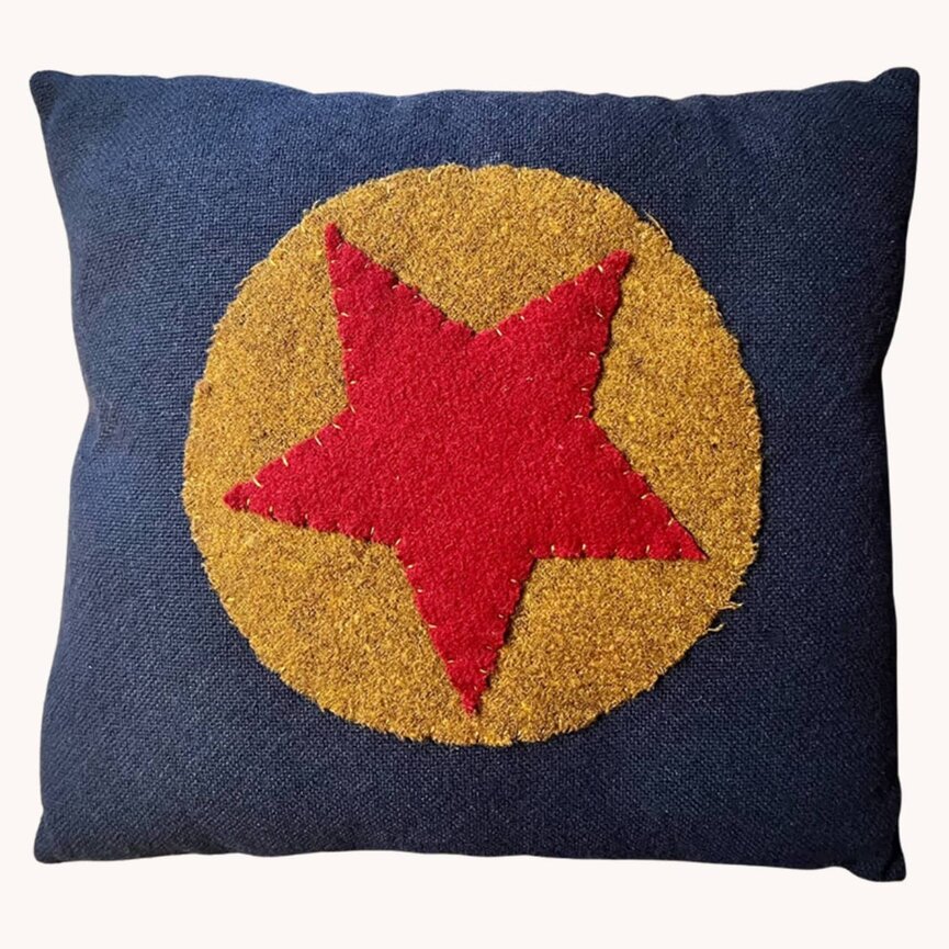 Red Star Handmade Wool Pillow - 11" x 10"