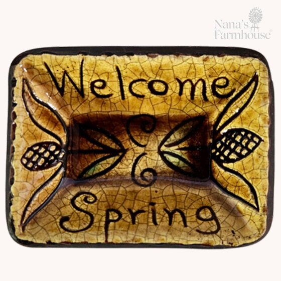 Smith Redware Welcome Spring Rectangle Tray - 3.5x 2.5