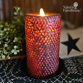 Burgundy Honeycomb Beeswax Moving Flame Pillar Candle - 3.4x7
