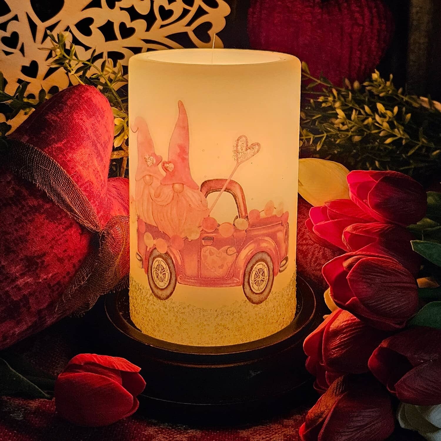 Valentine Gnome Truck Candle Sleeve  Nana's Farmhouse - Nana's Farmhouse