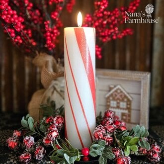 Glittered Peppermint Pillar Candle - 2.25" x 9.75"