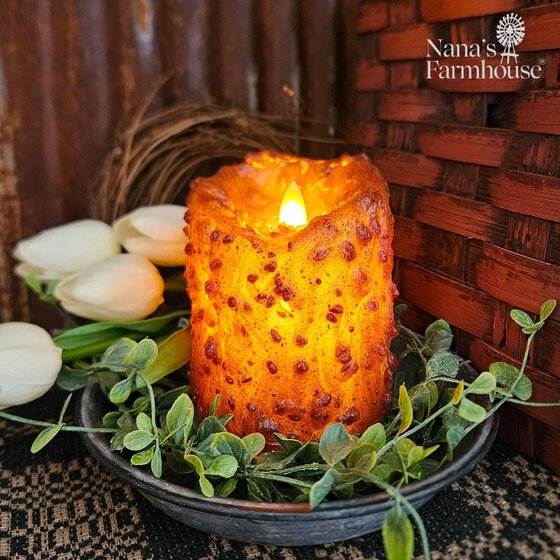 Spicy Rosehips Moving Flame Pillar Candle  - 4"