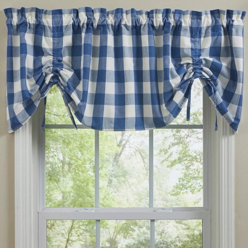 Wicklow Check Lined Farmhouse Valance - China Blue 60x20