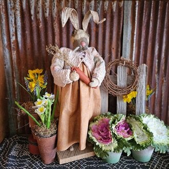 Girl Rabbit Doll  with Tattered Quilt Jacket - 23"