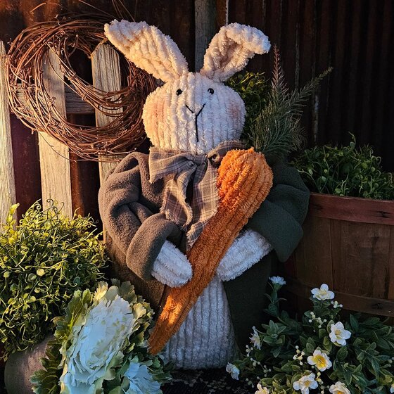 Chenille Bunny Green Coat with Carrot