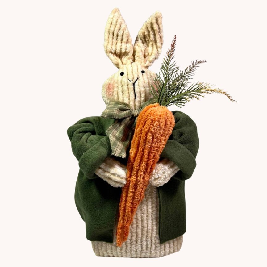 Chenille Bunny Green Coat with Carrot - 20"