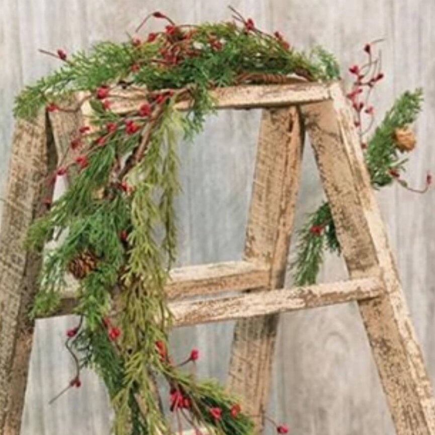 Evergreen Pine Garland with Red Pips Garland - 4'