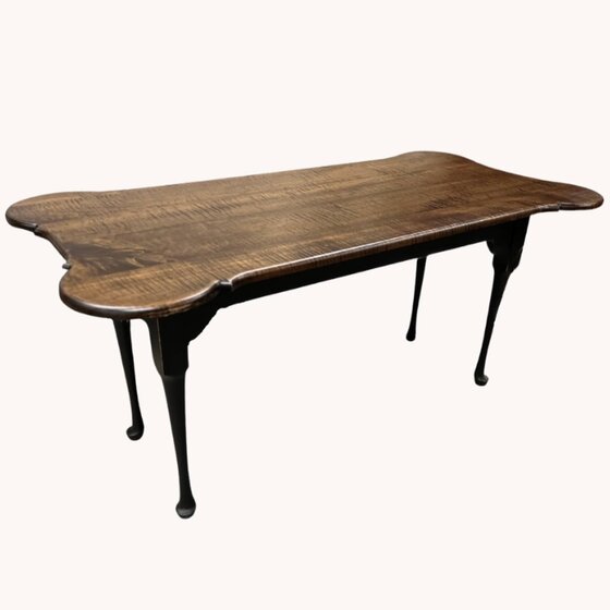 Porringer Coffee Table Tiger Maple Top & Black Rubbed Legs