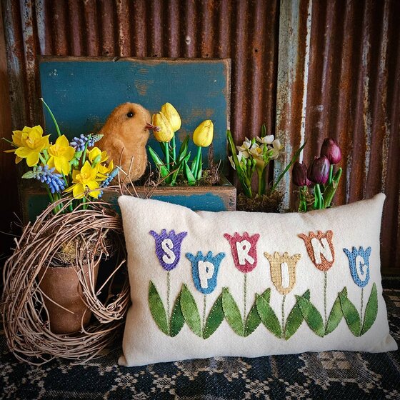 Spring Tulip Wool Pillow