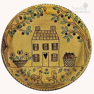 House Chickens Apple Basket Sgraffito Plate - 10.5"