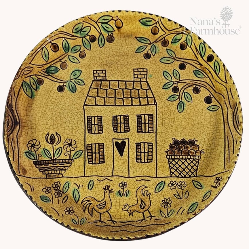 Smith Redware House Chickens Apple Basket Sgraffito Plate - 10.5"