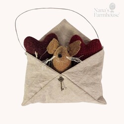 Mouse In Hanging Envelope with Hearts - 8" x 6"