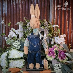 Roger Boy Rabbit Overalls & Teal Plaid Shirt with Key Tan - 19"