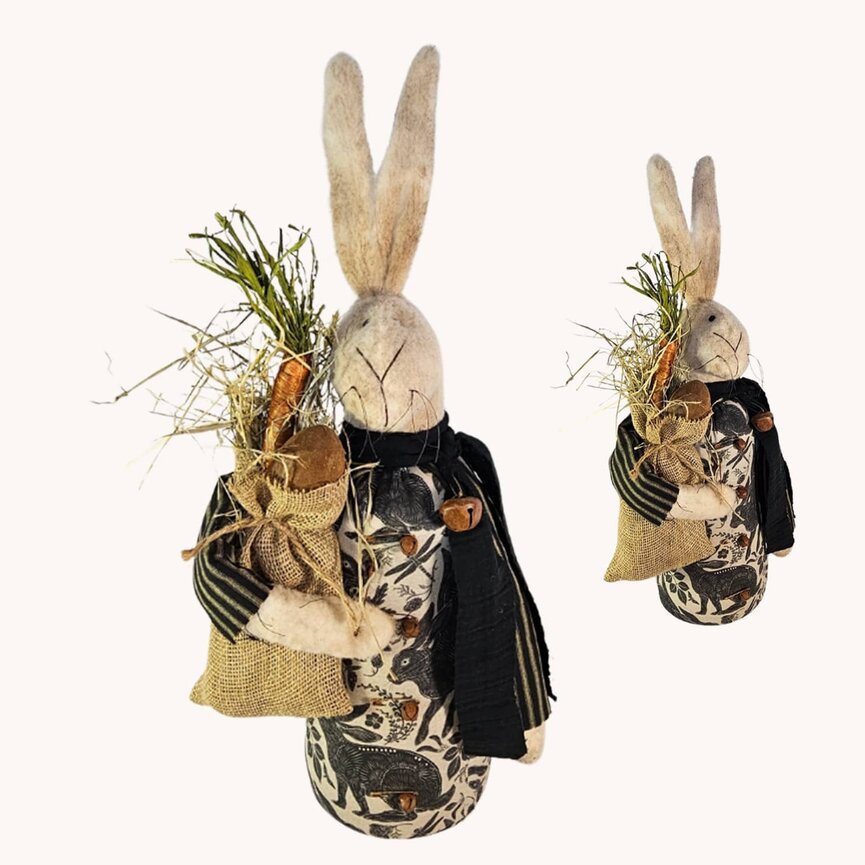 Folk Art Rabbit White with Carrot & Egg Black White Rabbit Print Dress - 24"