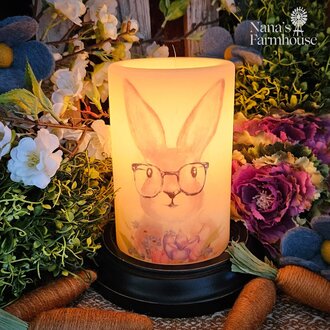 Curious Brown Bunny with Florals Candle Sleeve - Antique Vanilla