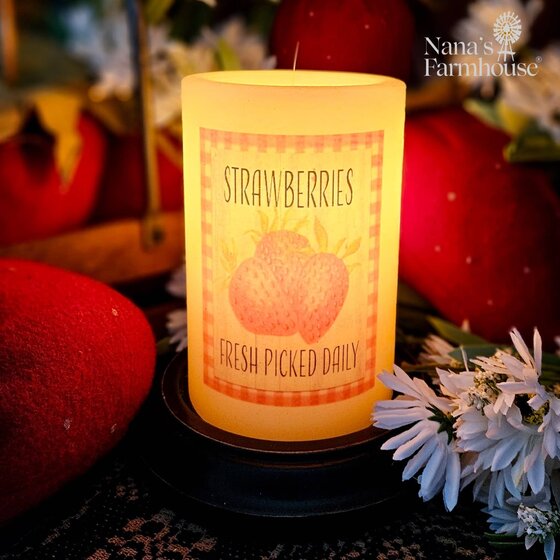 Strawberries Picked Daily Candle Sleeve - Antique Vanilla