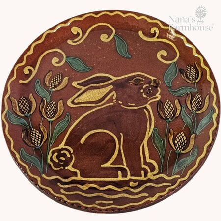 Brown Stained Rabbit with Tulips Plate - 10.5"