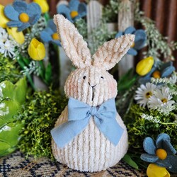 Soft Chenille Doll Basket Bunny with Blue Scarf Nana s Farmhouse Nana s Farmhouse