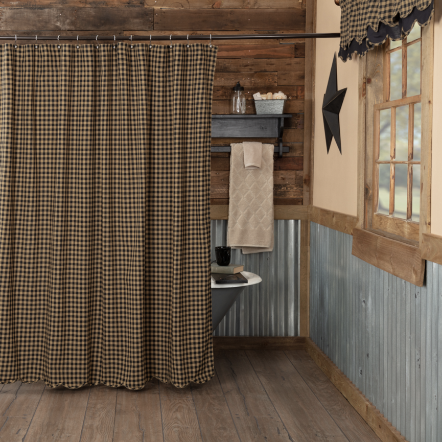 Black Check Scalloped Shower Curtain