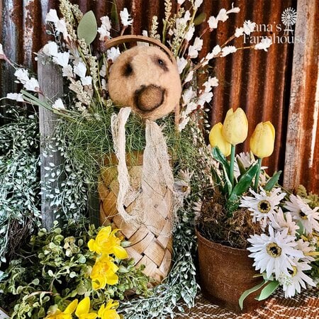 Duck Doll In Basket with Flowers - 17"