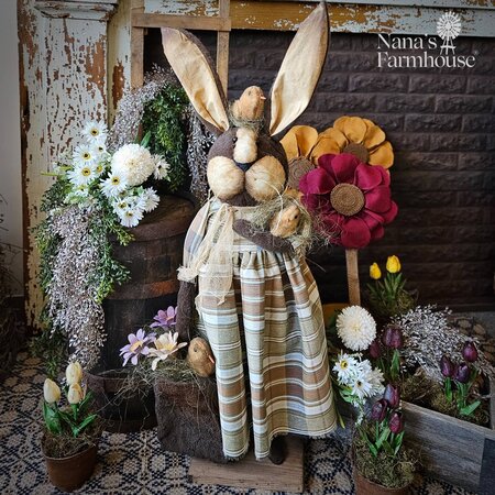 Girl Bunny Doll Holding Bag  Of Flowers & Chicks  - 41"