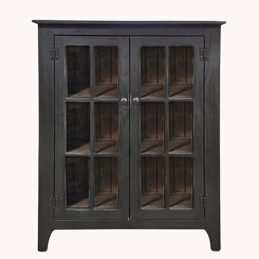 Two Door 12 Glass Pane Cabinet Black - 44 T x 35.5 W x 13 D