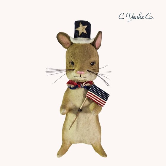 Americana Mouse with Top Hat and Flag Figurine - 6"