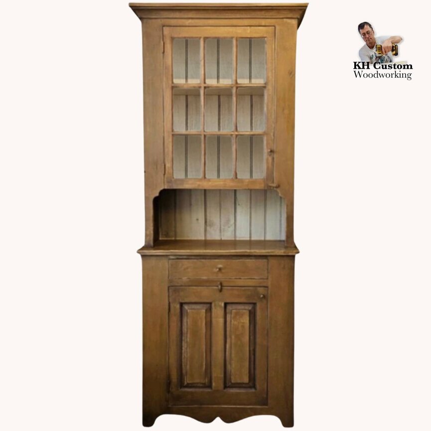 KH Custom Woodworking Nine Glass County Hutch - Mustard over Cotton White