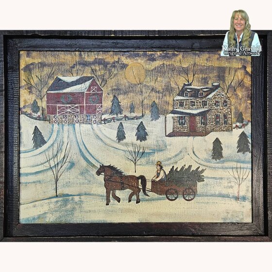 Kathy Graybill Horse Drawn Wagon with Trees - 21" x 27"