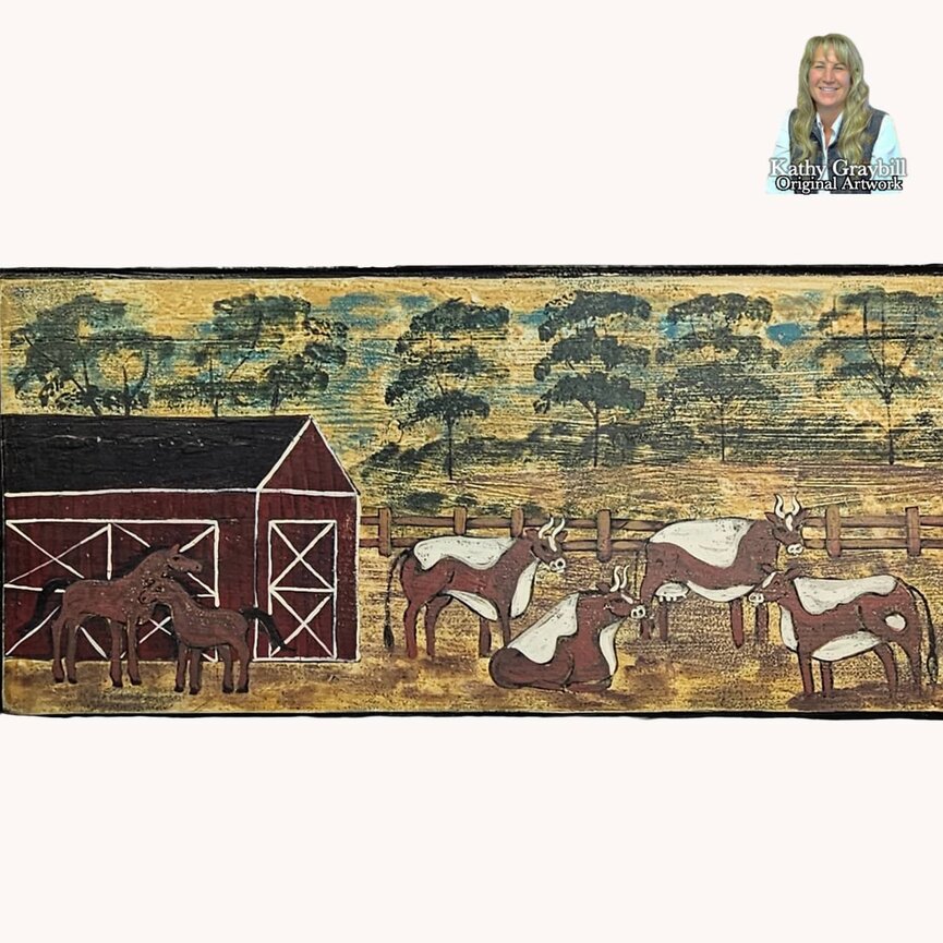 Kathy Graybill SIGNED Farm Animals Handpainted - 36" x 11"