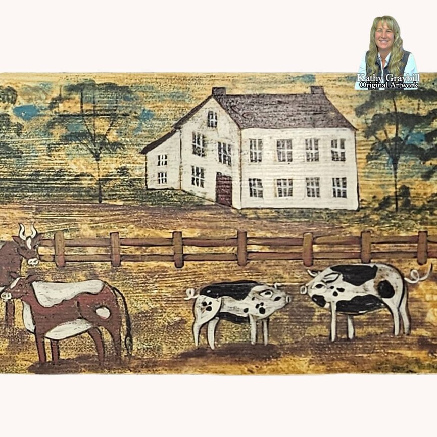 Kathy Graybill SIGNED Farm Animals Handpainted - 36" x 11"