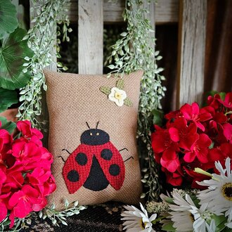 Lady Bug Wool Applique Bowl Filler Pillow