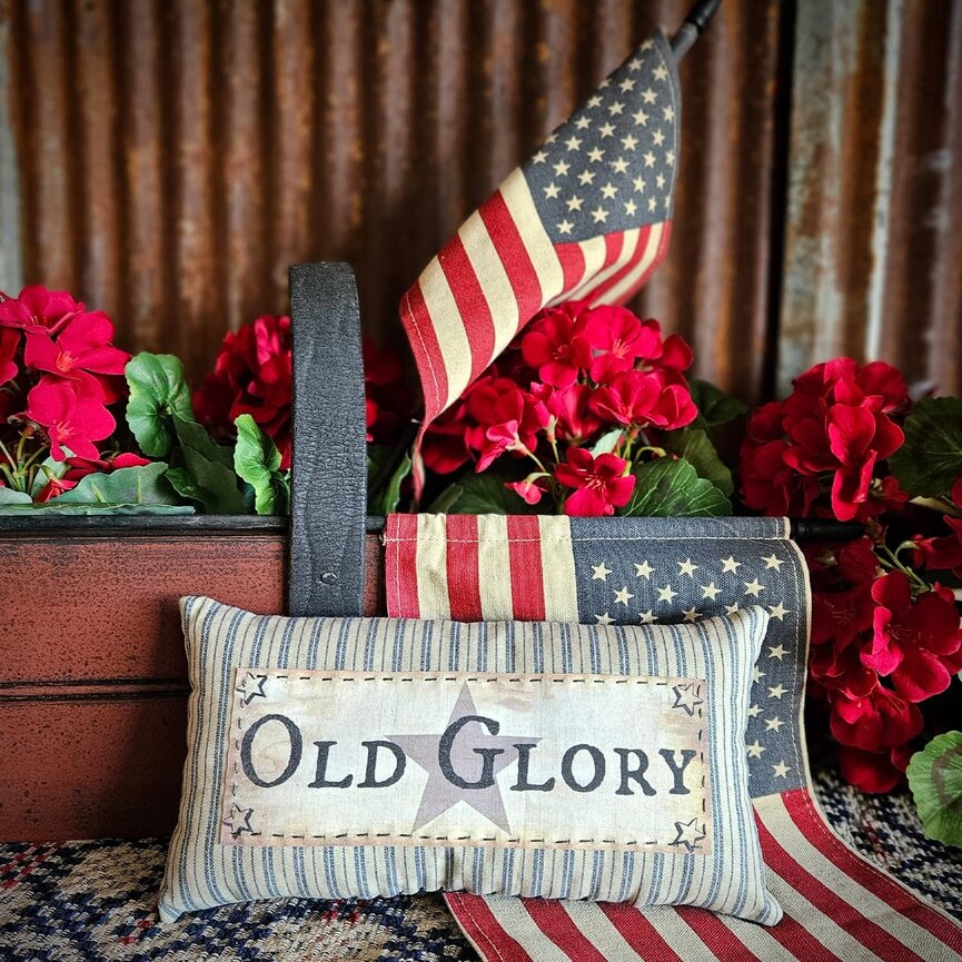 Old Glory Bowl Filler Wool Applique Pillow  - 4.5" x 8.5"