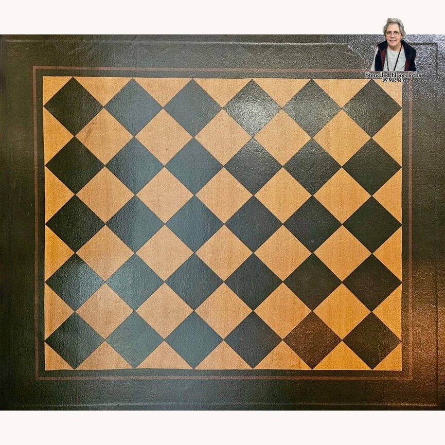 Antique Diamond with Dark Brown Border Floor Cloth - 4'8" x 5'4"