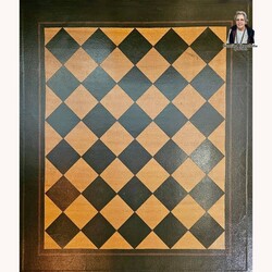 Antique Diamond with Dark Brown Border Floor Cloth - 4'8" x 5'4"
