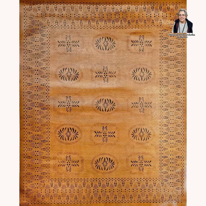 Bump Tavern Fancy Border Burnt Orange Floor Cloth  - 4' x 5'