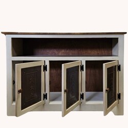 Farmhouse White Buffet Three Door with Copper Star Insert - 47.5" W x 16" D x 33" H