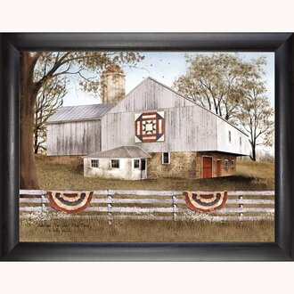 American Star Quilt Block Barn Billy Jacobs Framed Print - Simple Black 18 x 24