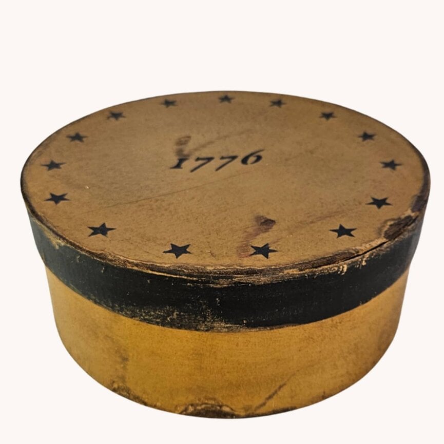 Round Box with Lid 1776 & Multiple Stars Tan - 7.5" x 3"
