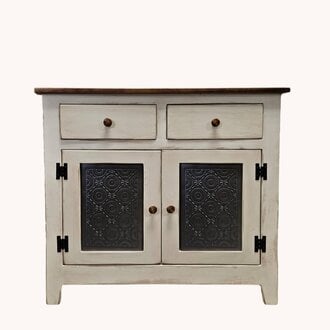 Farmhouse White Two Door Buffet with Old Mill Tin