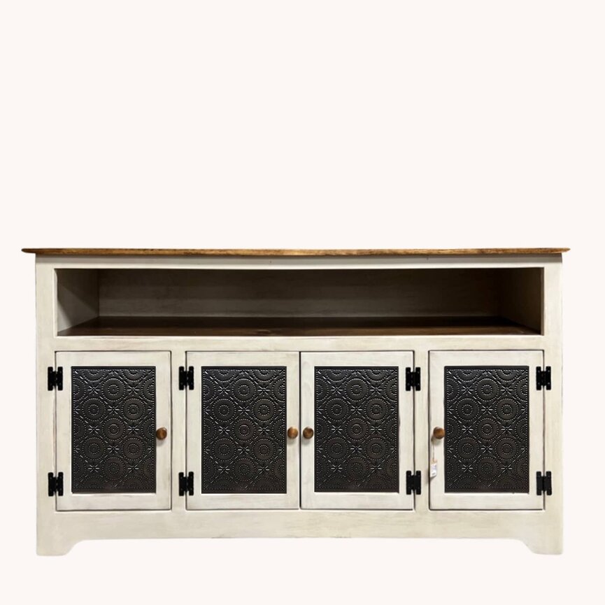 Farmhouse White Buffet Four Door with Old Mill Insert