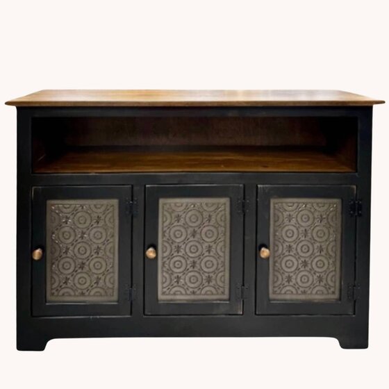 Three Door Black Old MIll Punched Tin Buffet