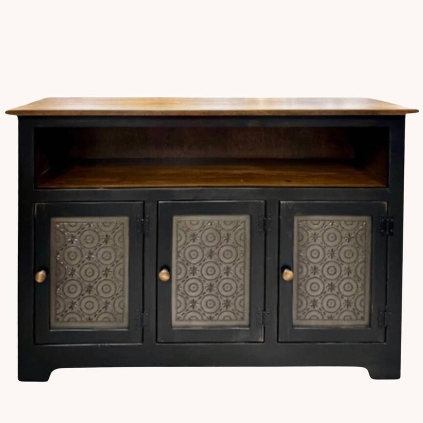Three Door Black Old MIll Punched Tin Buffet