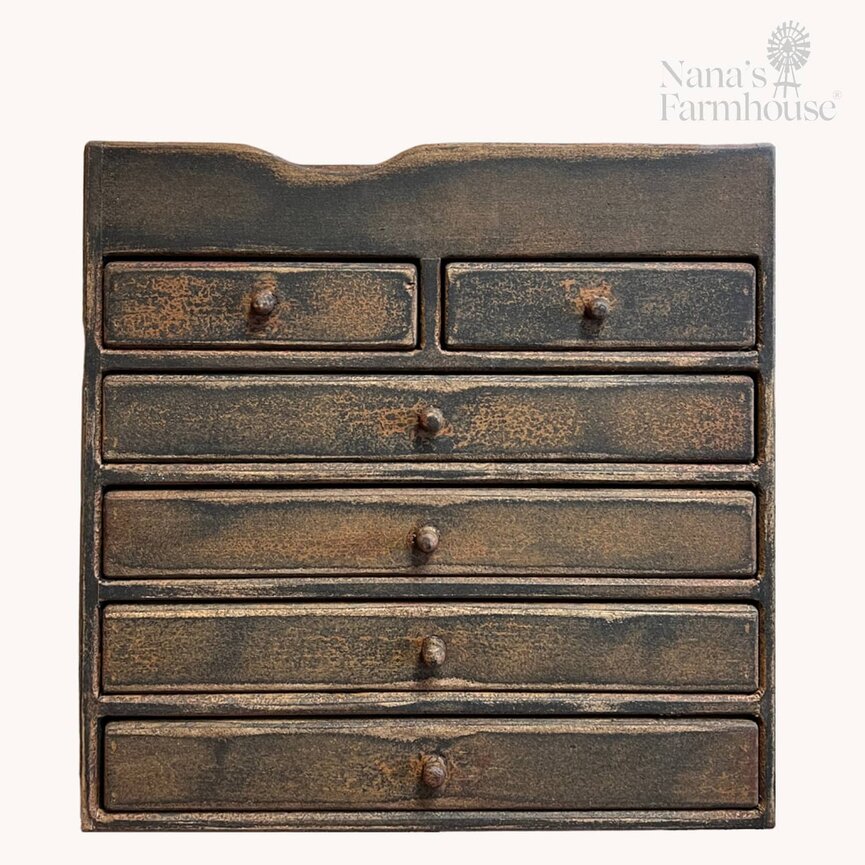 Six Drawer Mustard Cabinet - 17" x 16.5" x 8"