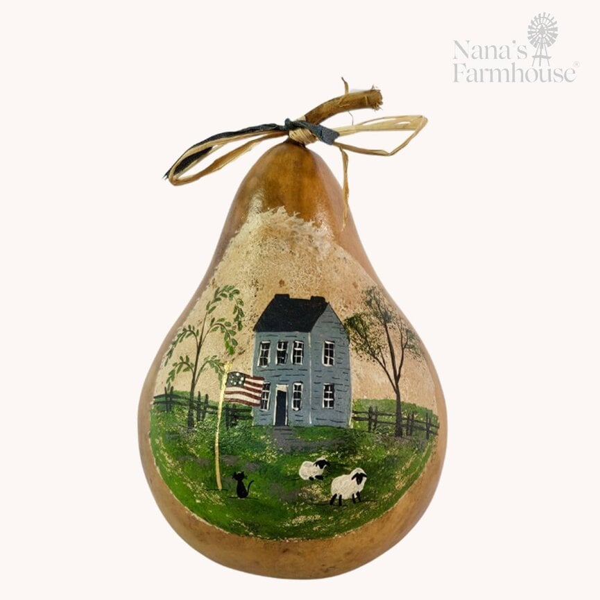 Martin Bomber Gourd Primitive House Hand Painted  - 7" x 5"